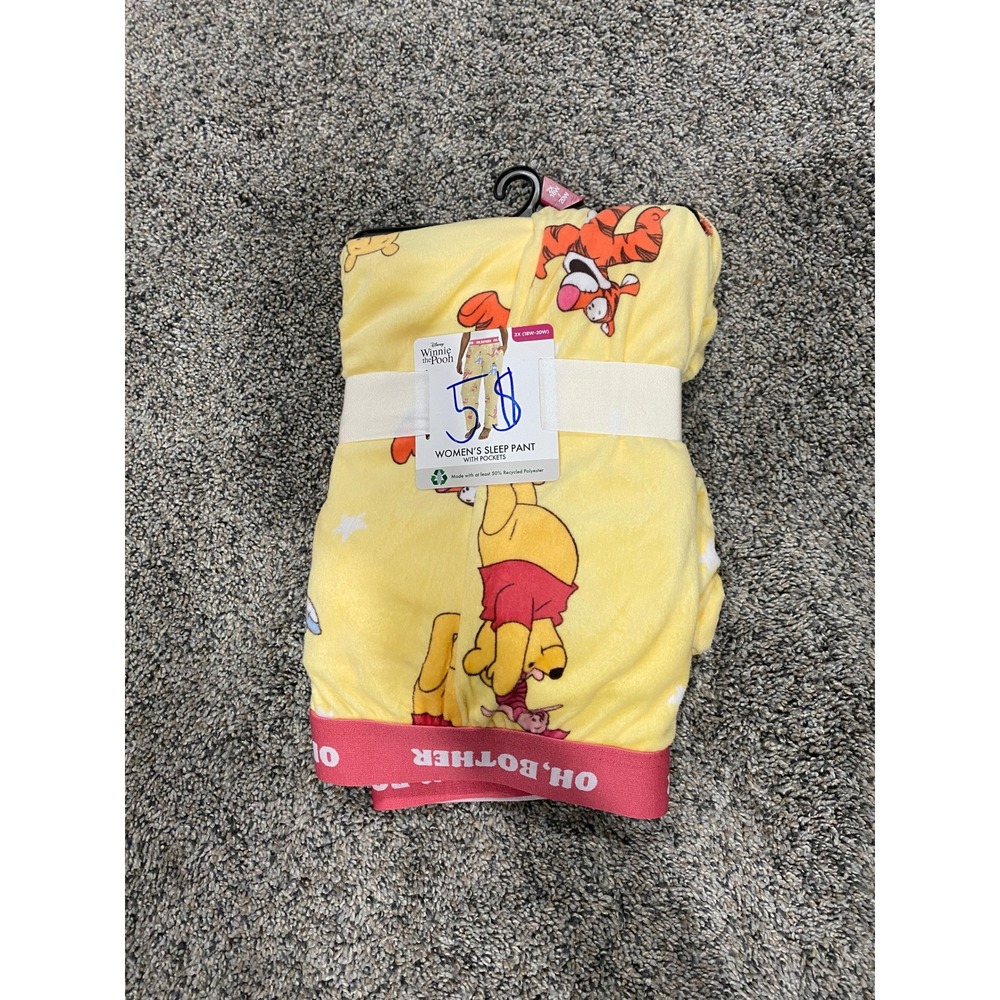 Disney Winnie the Pooh Sleep Pant Plush Fleece Pockets Yellow Plus 2X New
